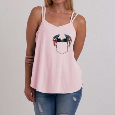 American USA Flag Eagle In Pocket Women's Strappy Tank