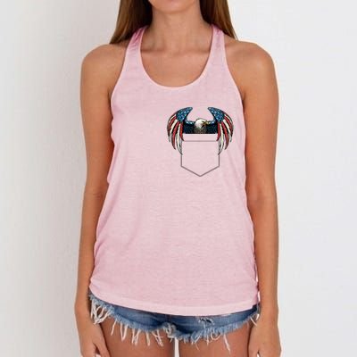 American USA Flag Eagle In Pocket Women's Knotted Racerback Tank