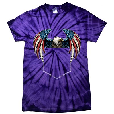 American USA Flag Eagle In Pocket Tie-Dye T-Shirt