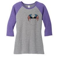 American USA Flag Eagle In Pocket Women's Tri-Blend 3/4-Sleeve Raglan Shirt