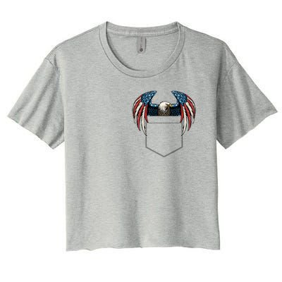 American USA Flag Eagle In Pocket Women's Crop Top Tee