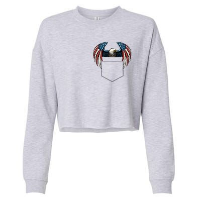 American USA Flag Eagle In Pocket Cropped Pullover Crew