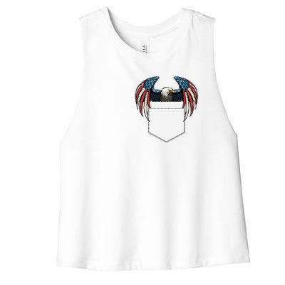 American USA Flag Eagle In Pocket Women's Racerback Cropped Tank