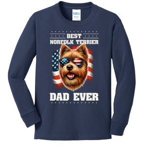 American Usa Flag Norfolk Terrier Terriers 4th Of July Kids Long Sleeve Shirt