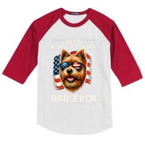 American Usa Flag Norfolk Terrier Terriers 4th Of July Kids Colorblock Raglan Jersey