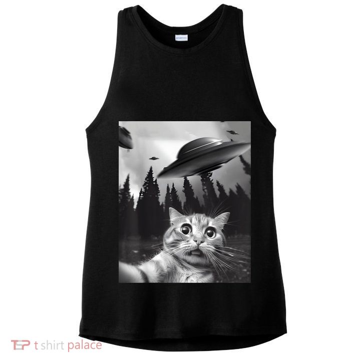 Alien UFO Funny Cat Selfie Ladies PosiCharge Tri-Blend Wicking Tank