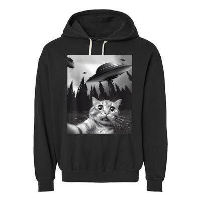 Alien UFO Funny Cat Selfie Garment-Dyed Fleece Hoodie