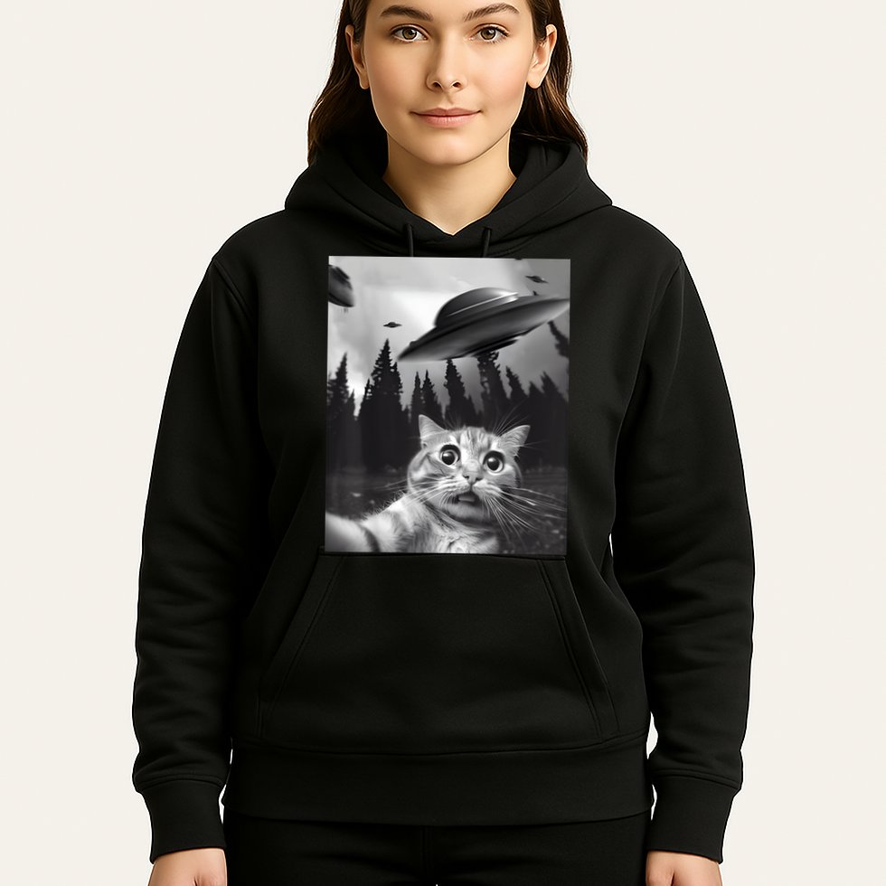 Alien UFO Funny Cat Selfie Hoodie