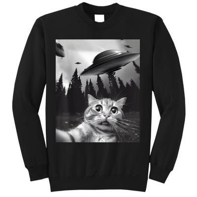 Alien UFO Funny Cat Selfie Sweatshirt