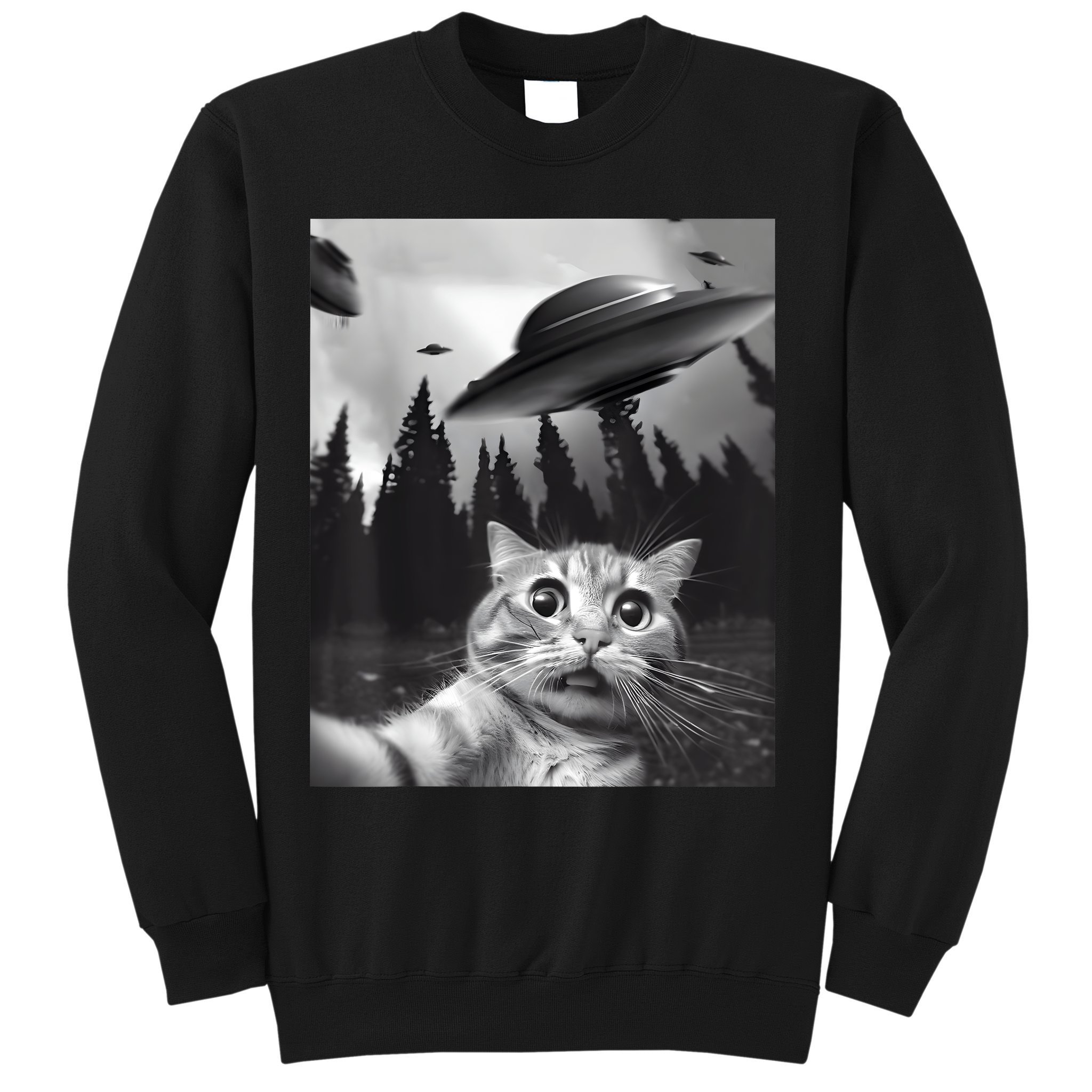 Alien UFO Funny Cat Selfie Sweatshirt