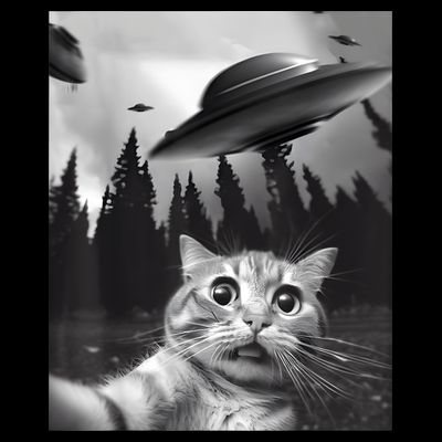 Alien UFO Funny Cat Selfie T-Shirt