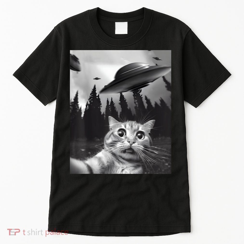 Alien UFO Funny Cat Selfie Tall T-Shirt