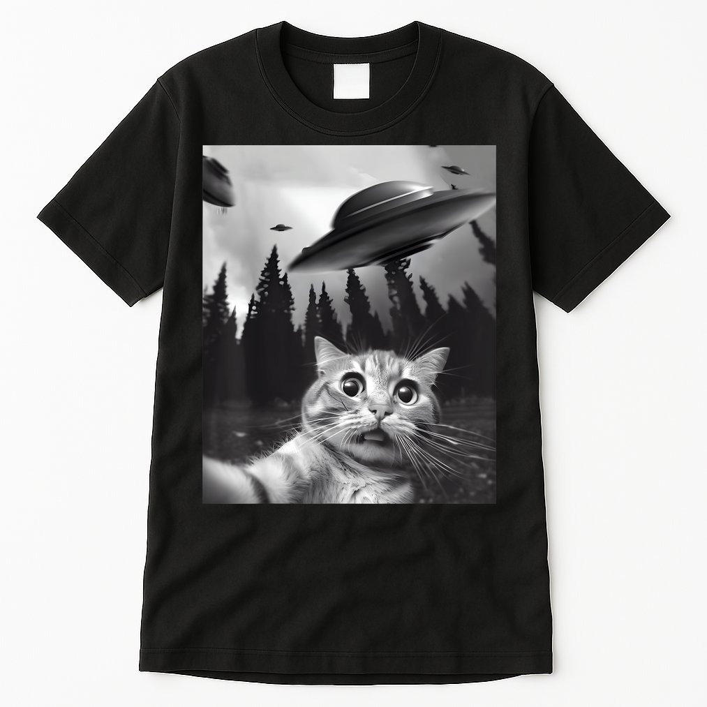 Alien UFO Funny Cat Selfie Tall T-Shirt