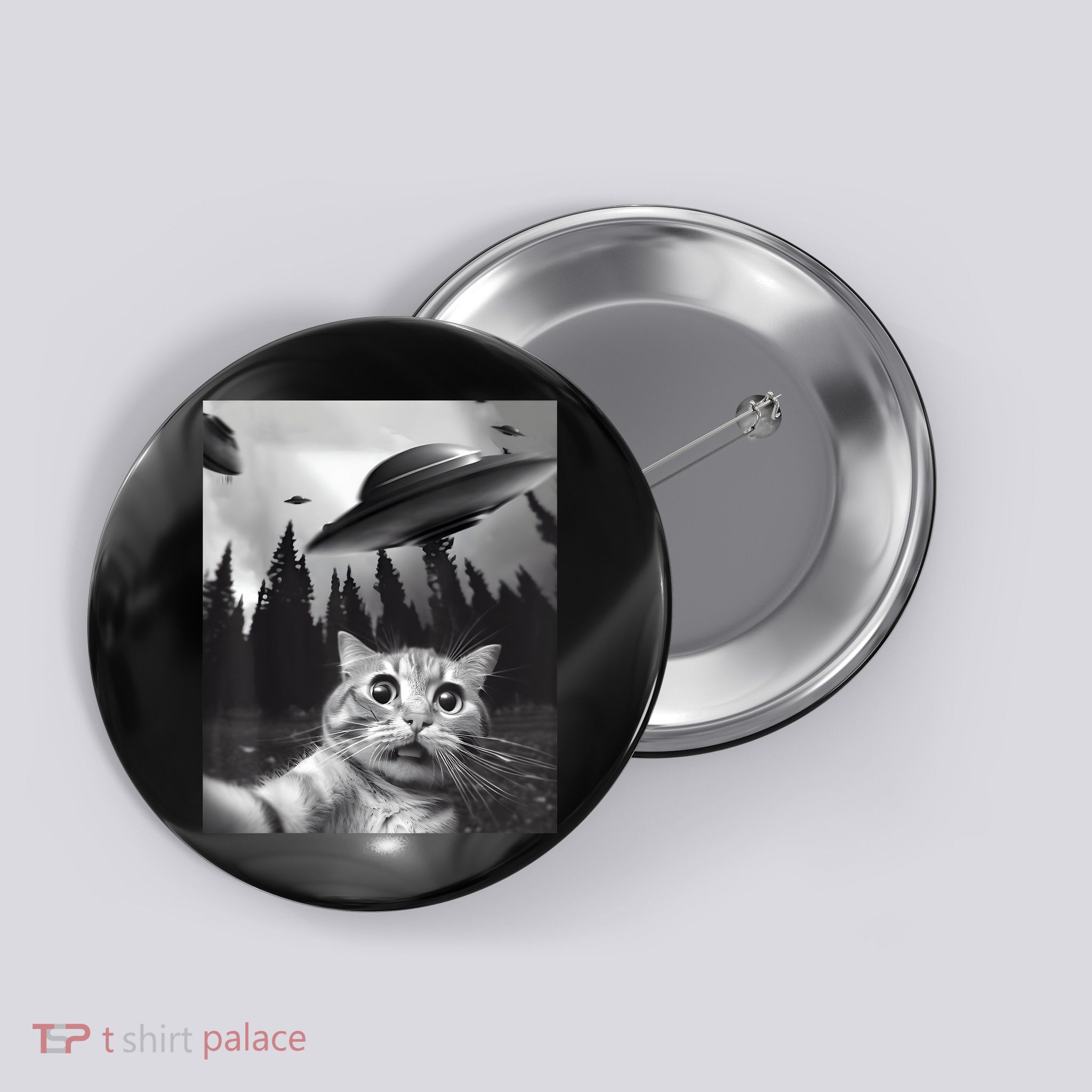 Alien UFO Funny Cat Selfie Button