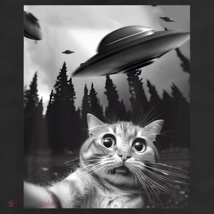 Alien UFO Funny Cat Selfie 11oz C Handle Ceramic Mug