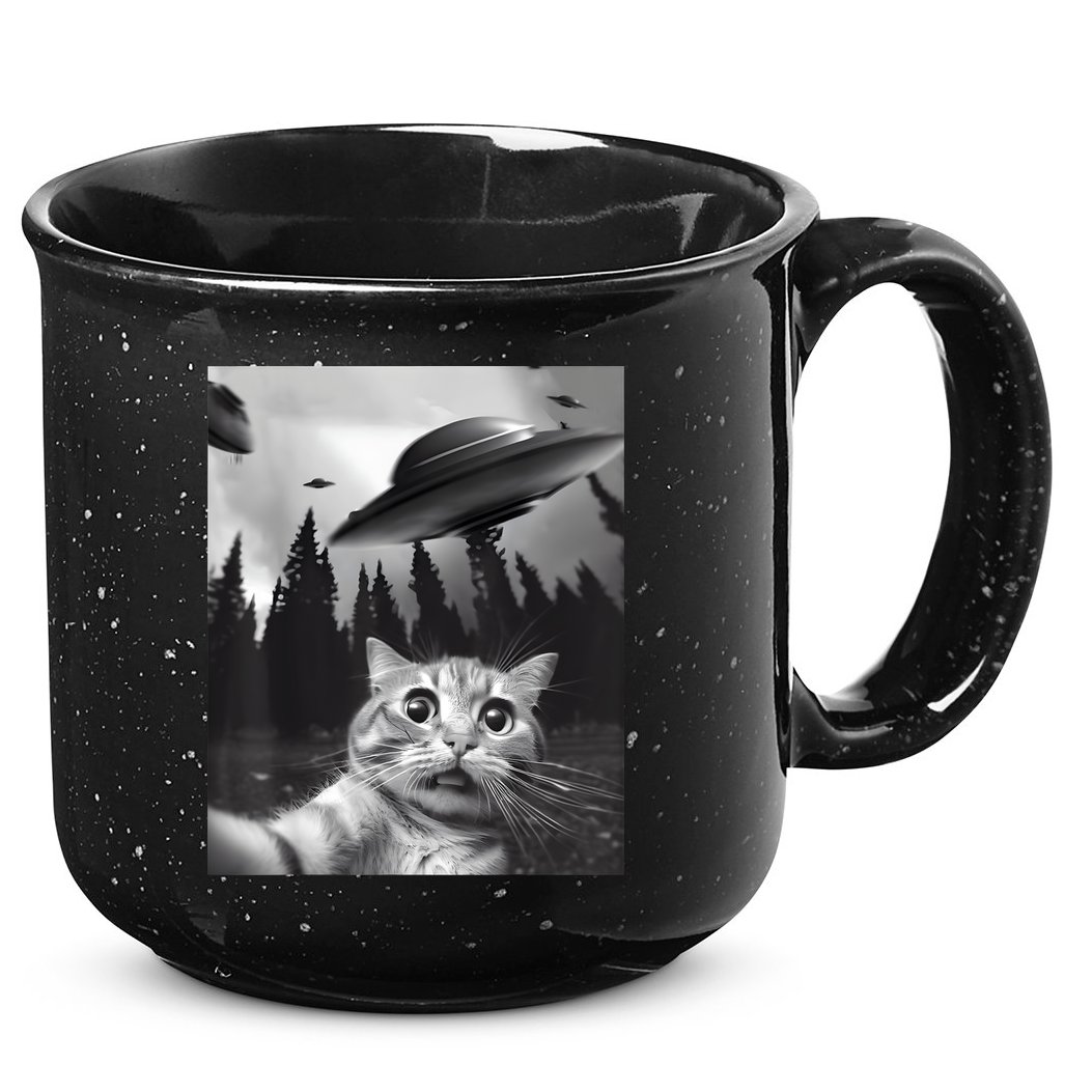 Alien UFO Funny Cat Selfie 15oz Campfire Ceramic Mug
