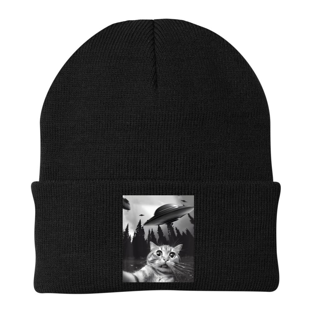 Alien UFO Funny Cat Selfie Beanie