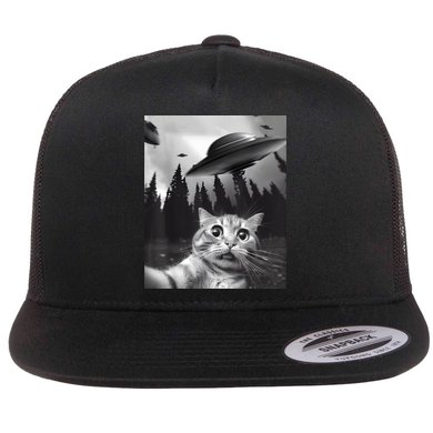 Alien UFO Funny Cat Selfie Flat Bill Trucker Hat