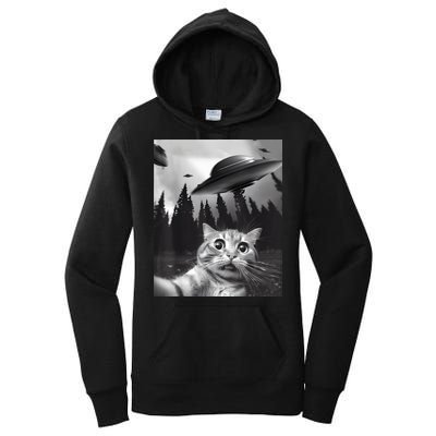 Alien UFO Funny Cat Selfie Women's Pullover Hoodie