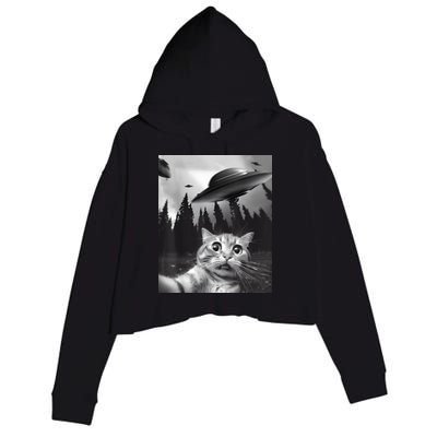 Alien UFO Funny Cat Selfie Crop Fleece Hoodie