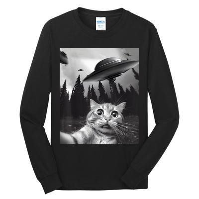 Alien UFO Funny Cat Selfie Tall Long Sleeve T-Shirt
