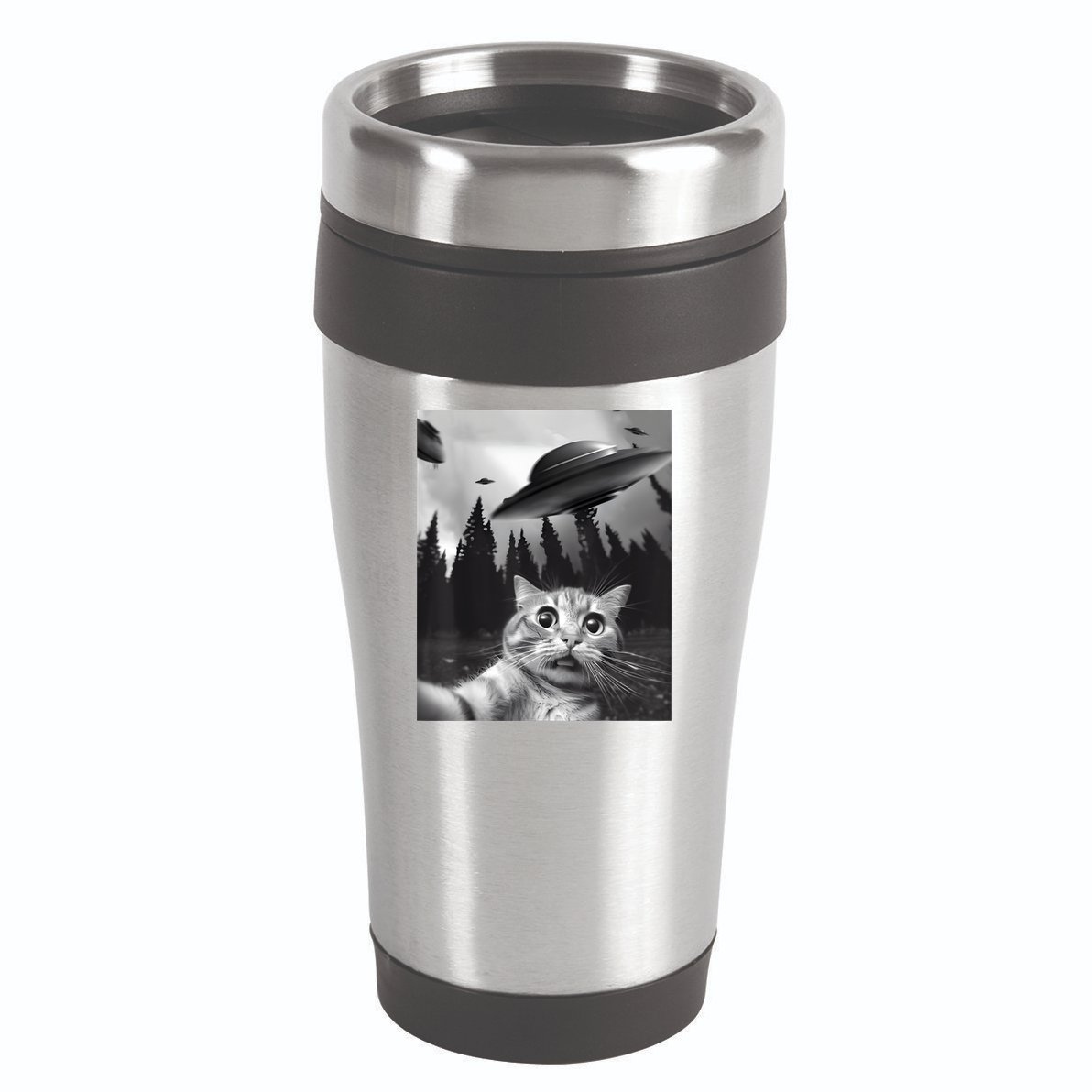 Alien UFO Funny Cat Selfie 16oz Travel Tumbler