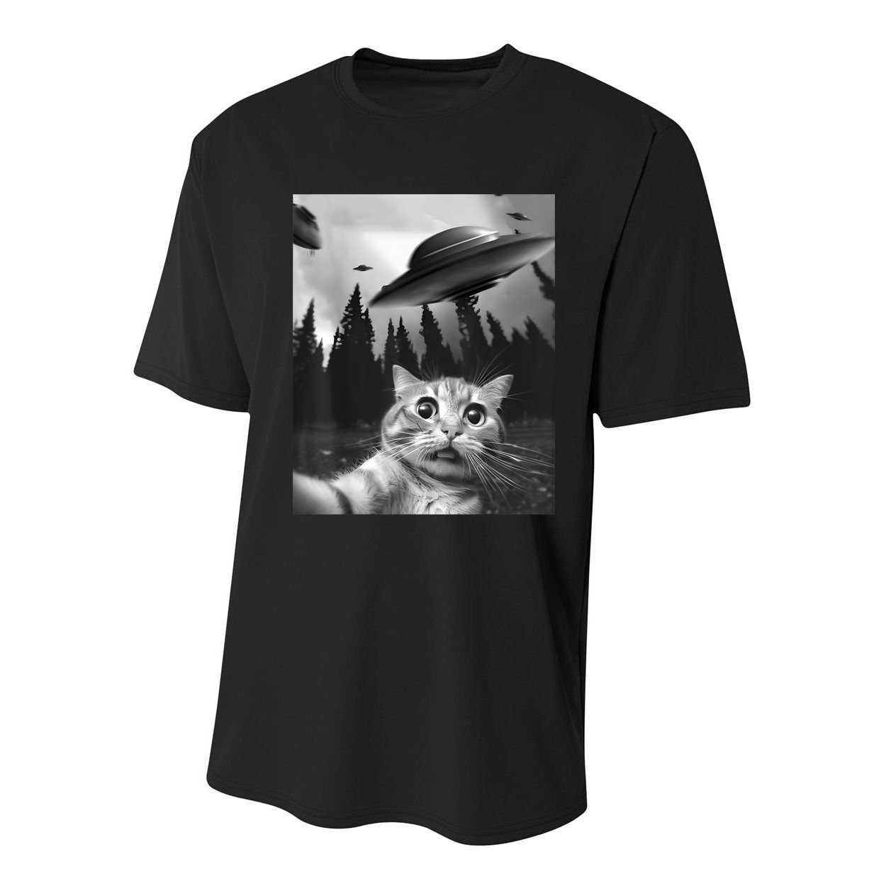 Alien UFO Funny Cat Selfie Youth Performance Sprint T-Shirt