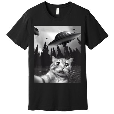 Alien UFO Funny Cat Selfie Premium T-Shirt