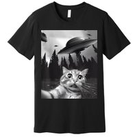 Alien UFO Funny Cat Selfie Premium T-Shirt