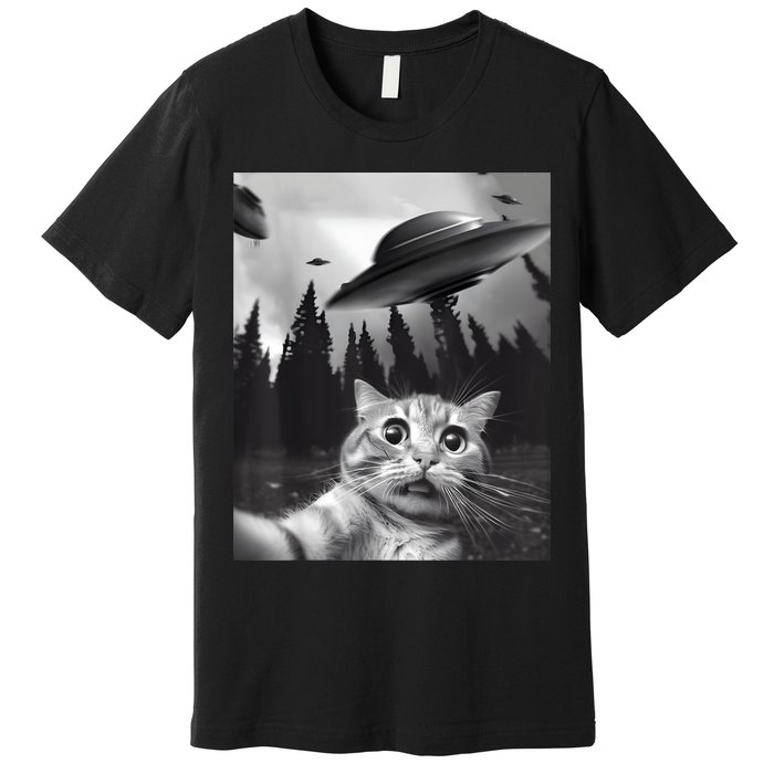Alien UFO Funny Cat Selfie Premium T-Shirt
