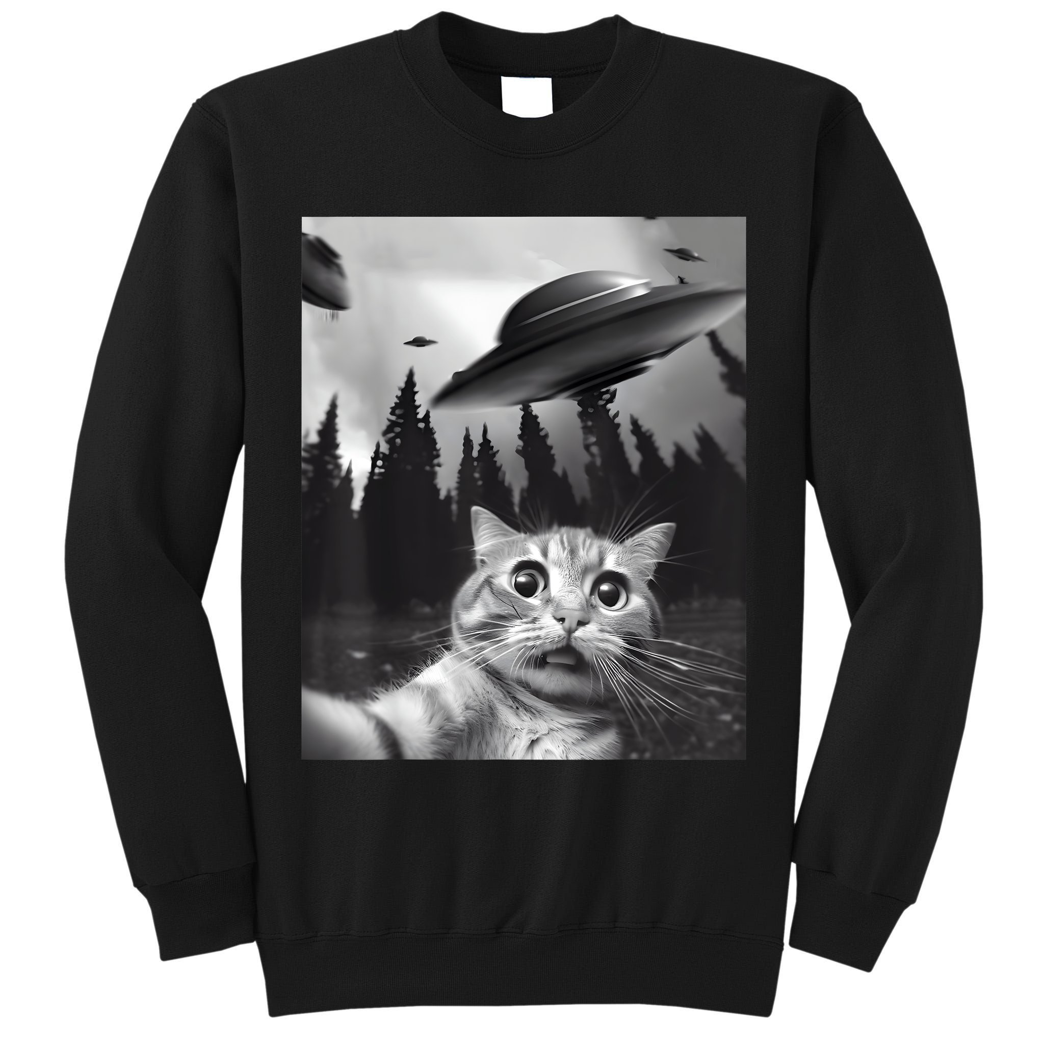 Alien UFO Funny Cat Selfie Tall Sweatshirt