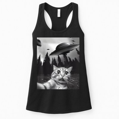 Alien UFO Funny Cat Selfie Womens Tank Top