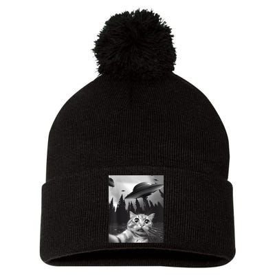 Alien UFO Funny Cat Selfie Pom Pom 12in Knit Beanie