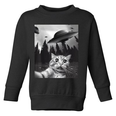 Alien UFO Funny Cat Selfie Toddler Sweatshirt
