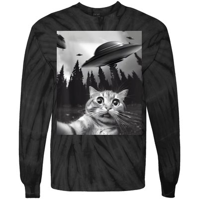 Alien UFO Funny Cat Selfie Tie-Dye Long Sleeve Shirt