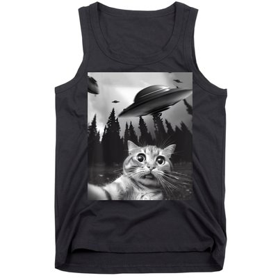 Alien UFO Funny Cat Selfie Tank Top