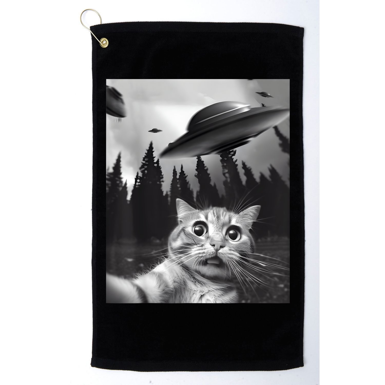 Alien UFO Funny Cat Selfie Golf Towel