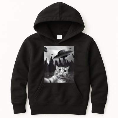 Alien UFO Funny Cat Selfie Kids Hoodie