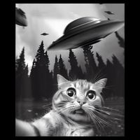 Alien UFO Funny Cat Selfie Kids T-Shirt