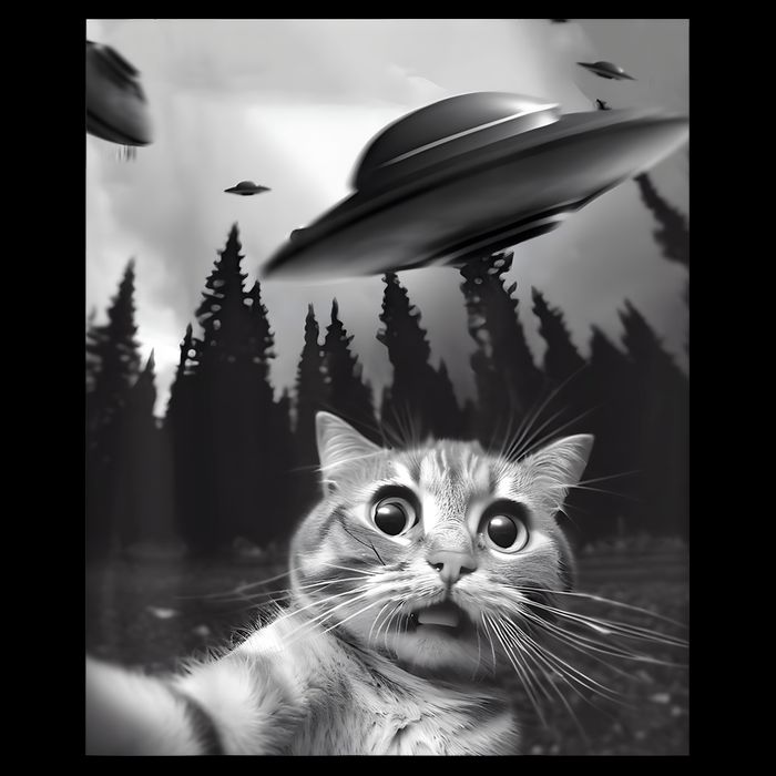 Alien UFO Funny Cat Selfie Kids T-Shirt