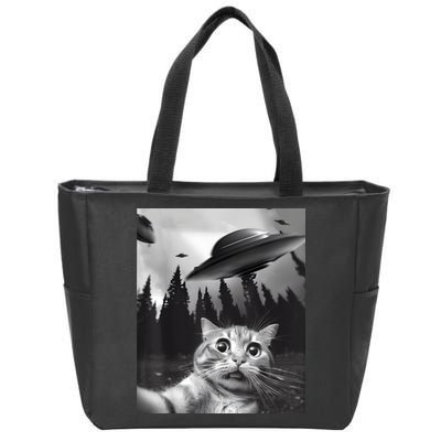 Alien UFO Funny Cat Selfie Zip Tote Bag