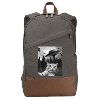 Alien UFO Funny Cat Selfie Cotton Canvas Backpack