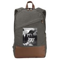 Alien UFO Funny Cat Selfie Cotton Canvas Backpack