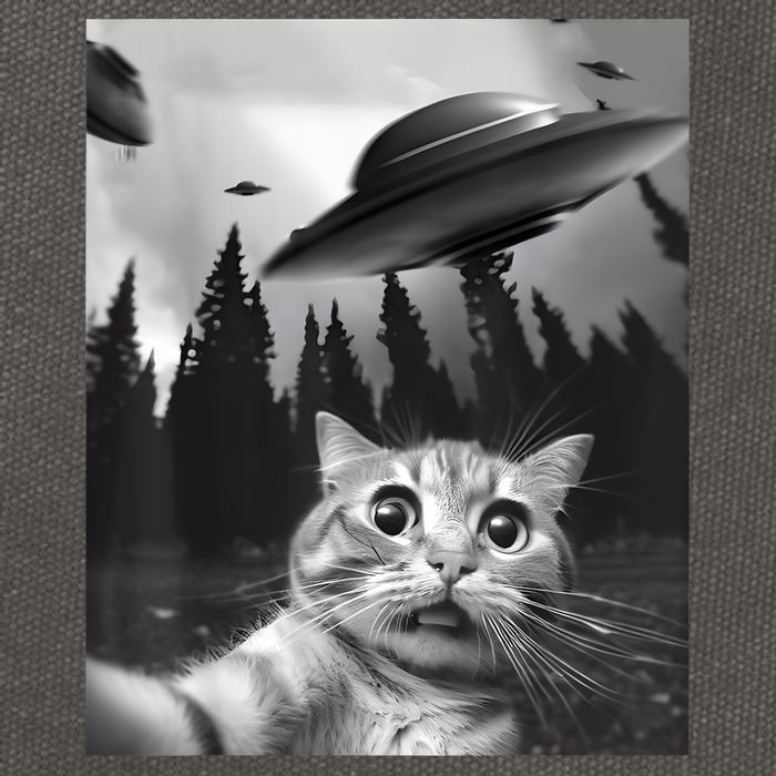 Alien UFO Funny Cat Selfie Cotton Canvas Backpack