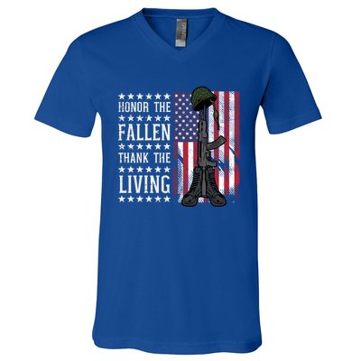 American Us Flag Honor The Fallen Thank Living Memorial Day Funny Gift V-Neck T-Shirt