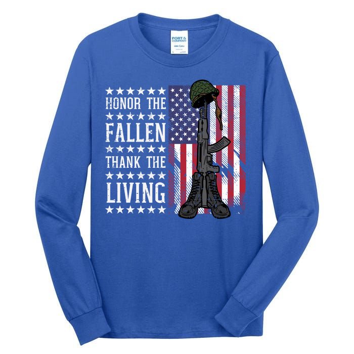 American Us Flag Honor The Fallen Thank Living Memorial Day Funny Gift Tall Long Sleeve T-Shirt