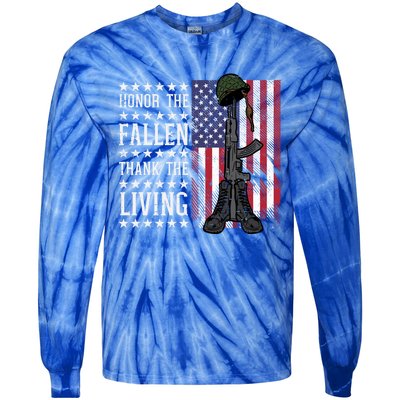 American Us Flag Honor The Fallen Thank Living Memorial Day Funny Gift Tie-Dye Long Sleeve Shirt