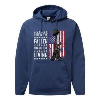 American Us Flag Honor The Fallen Thank Living Memorial Day Funny Gift Performance Fleece Hoodie