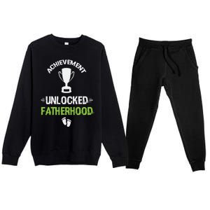 Achievet Unlocked Fatherhood Expecting Parent Meaningful Gift Premium Crewneck Sweatsuit Set