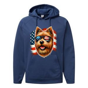 American Usa Flag Norfolk Terrier Terriers 4th Of July Performance Fleece Hoodie